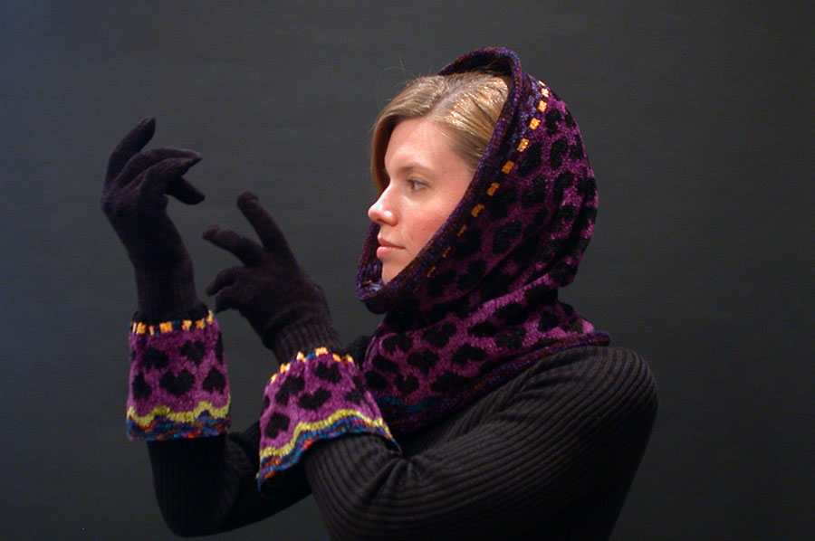 Robin Bergman: Chenille Hearts Hood/Cowl & Gloves Set | Rendezvous Gallery