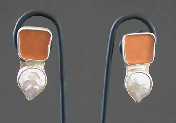 Sonja Grondstra: Beach Glass and Freshwater Pearl Clip Earrings | Rendezvous Gallery