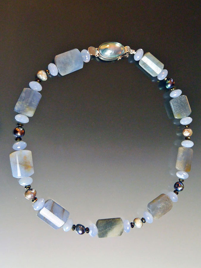 Bess Heitner: Chalcedony, Blue Lace Agate & Pearl Necklace | Rendezvous Gallery