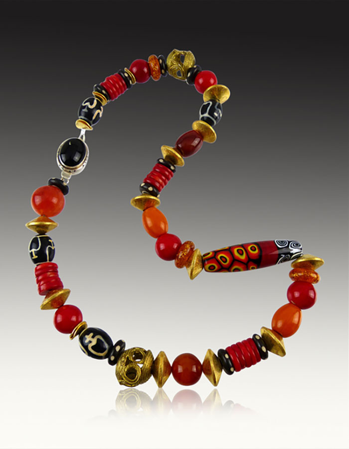 Bess Heitner: Venetian Glass, Coral, African Glass & Vintage Glass Necklace | Rendezvous Gallery