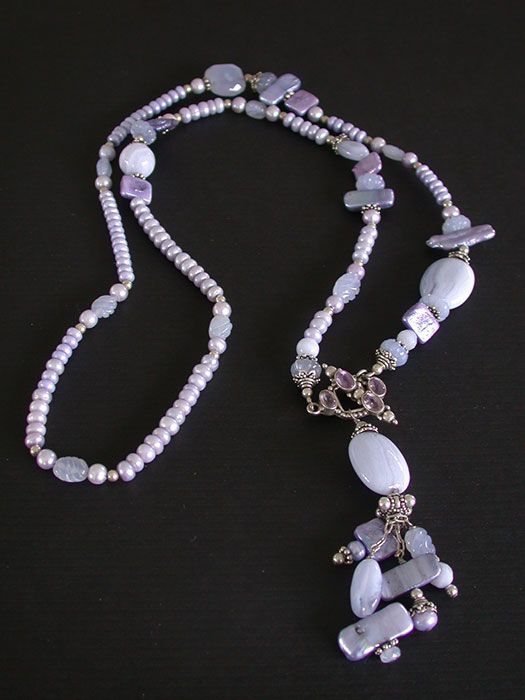Amy Kahn Russell: Blue Lace Agate, Freshwater Pearl & Chalcedony Necklace | Rendezvous Gallery