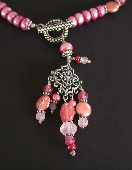 Amy Kahn Russell: Freshwater Pearl, Rhodocrosite & Pink Quartz Necklace | Rendezvous Gallery