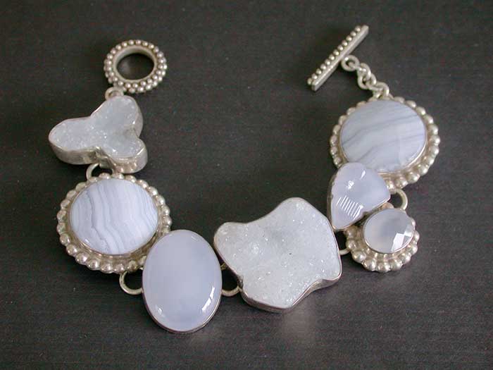 Amy Kahn Russell:  Blue Lace Agate, Chalcedony & Drusy Bracelet | Rendezvous Gallery