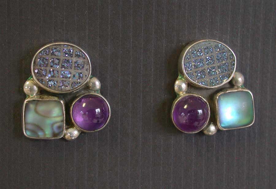 Amy Kahn Russell: Drusy, Abalone & Amethyst Post Earrings | Rendezvous Gallery