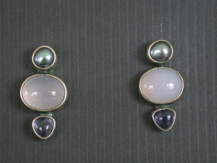 Amy Kahn Russell: Freshwater Pearl & Chalcedony Post Earrings | Rendezvous Gallery