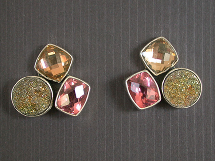 Amy Kahn Russell: Celestial Crystal & Brazilian Agate Drusy Post Earrings | Rendezvous Gallery