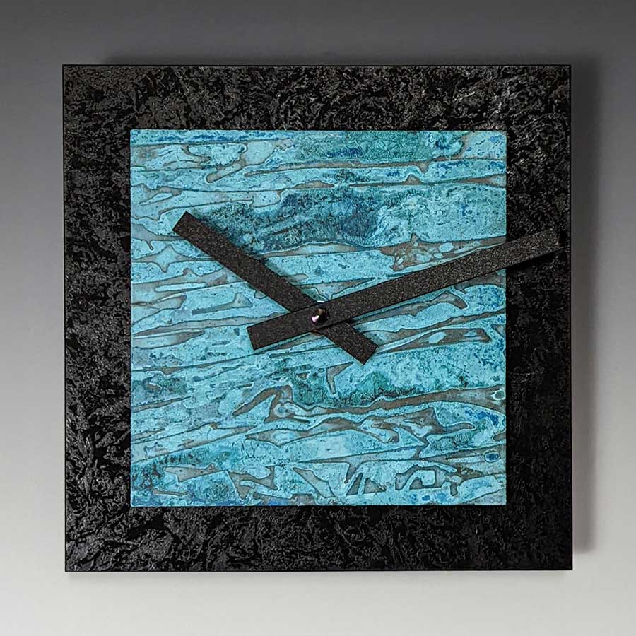 Leonie Lacouette: 8 x 8 Black & Verdigris Wall Clock | Rendezvous Gallery