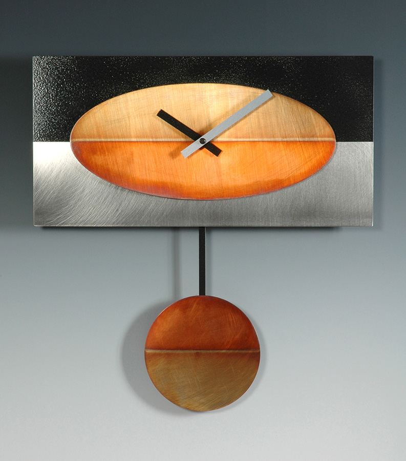 Leonie Lacouette: Steel/Black/Copper Oval Pendulum Wall Clock | Rendezvous Gallery