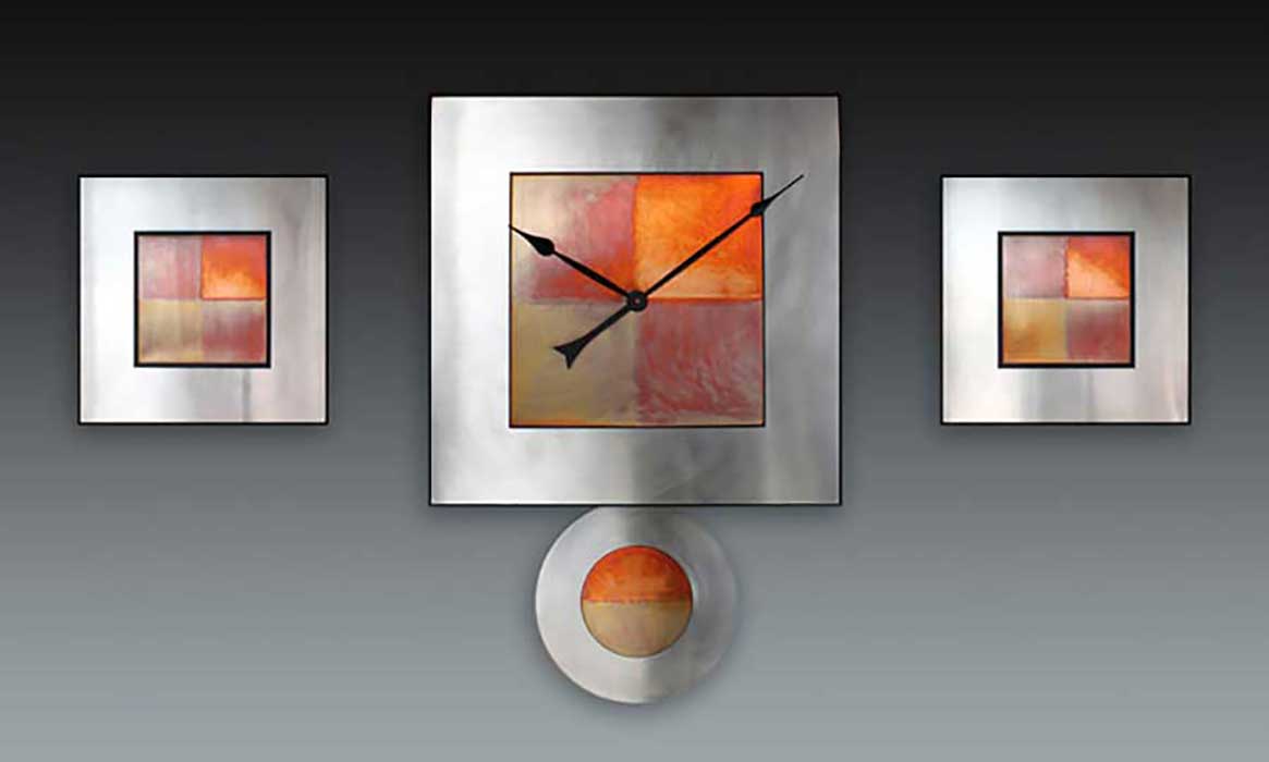 Leonie Lacouette: Steel/Copper Square Wall Clock or Triptych | Rendezvous Gallery