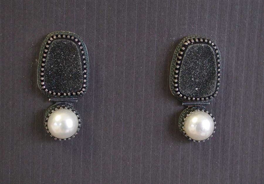 Elyn Blake: Drusy & Freshwater Pearl Post Earrings | Rendezvous Gallery