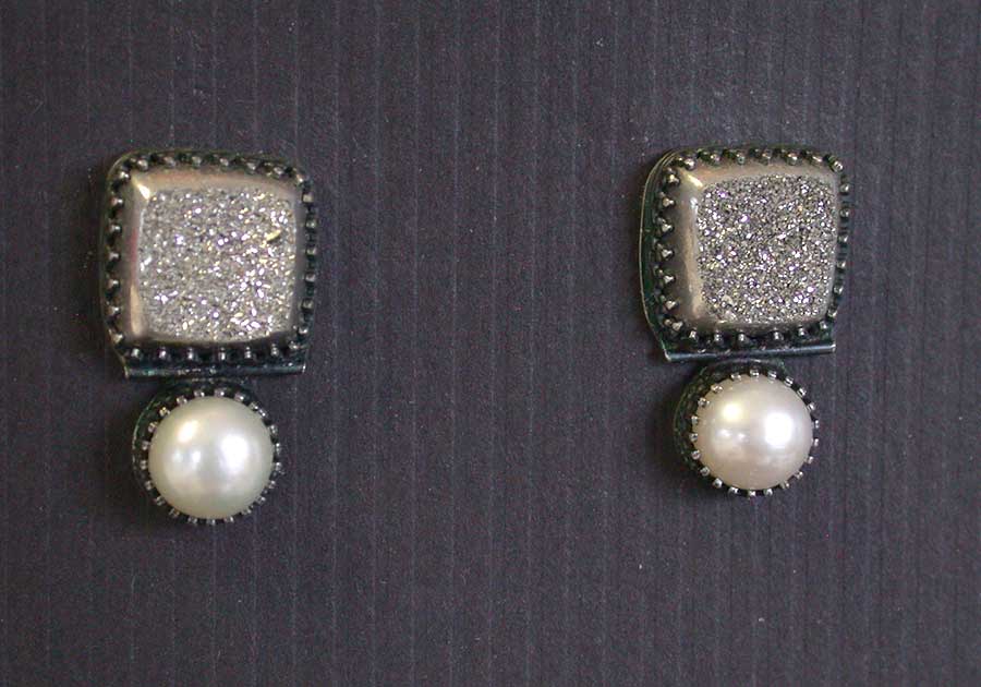 Elyn Blake: Drusy & Pearl Post Earrings | Rendezvous Gallery