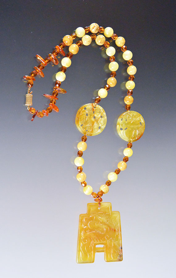 Bess Heitner: Vintage Bakelite, Amber & Yellow Jade Necklace | Rendezvous Gallery