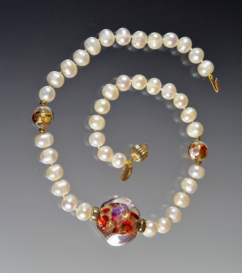 Bess Heitner: AAA Freshwater Pearl & Venetian Sasso Necklace | Rendezvous Gallery