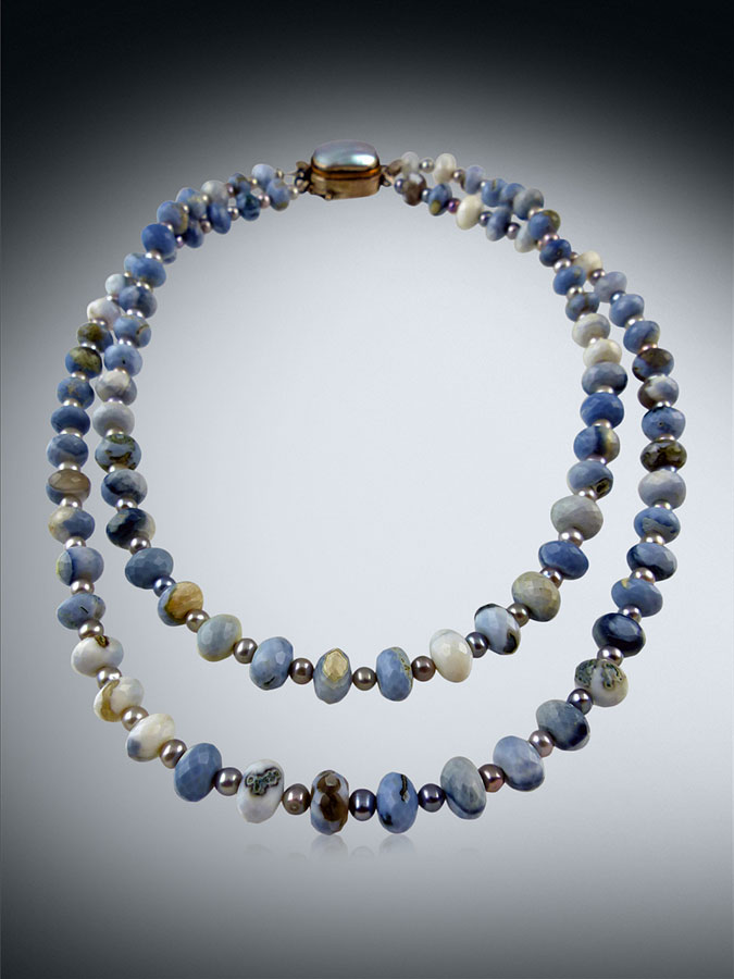 Bess Heitner: Denim Owyhee Opal & Mabe Pearl Necklace | Rendezvous Gallery