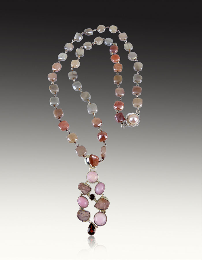 Bess Heitner: Pink Opal & Mooonstone Necklace | Rendezvous Gallery