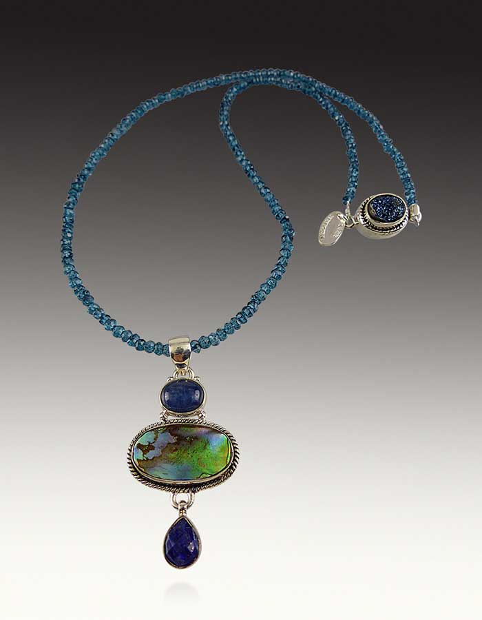 Bess Heitner: Abalone, Kyanite & Lapis Lazuli Pendant and Necklace | Rendezvous Gallery