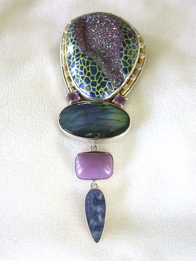 Amy Kahn Russell Online Trunk Show: Enameled Drusy, Amethyst & Labradorite Pin/Pendant | Rendezvous Gallery