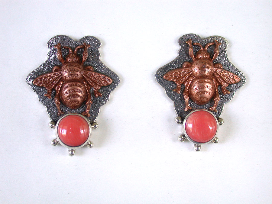 Amy Kahn Russell Online Trunk Show: Metal & Coral Honey Bee Clip Earrings | Rendezvous Gallery