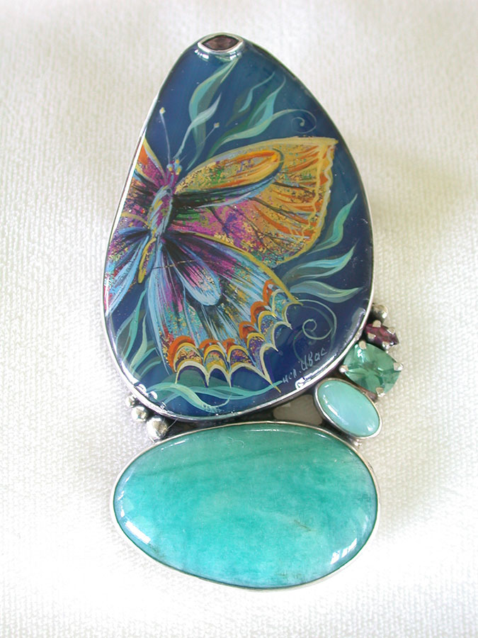 Amy Kahn Russell Online Trunk Show: Hand Painted Russian Miniature on Agate & Amazonite Pin/Pendant | Rendezvous Gallery