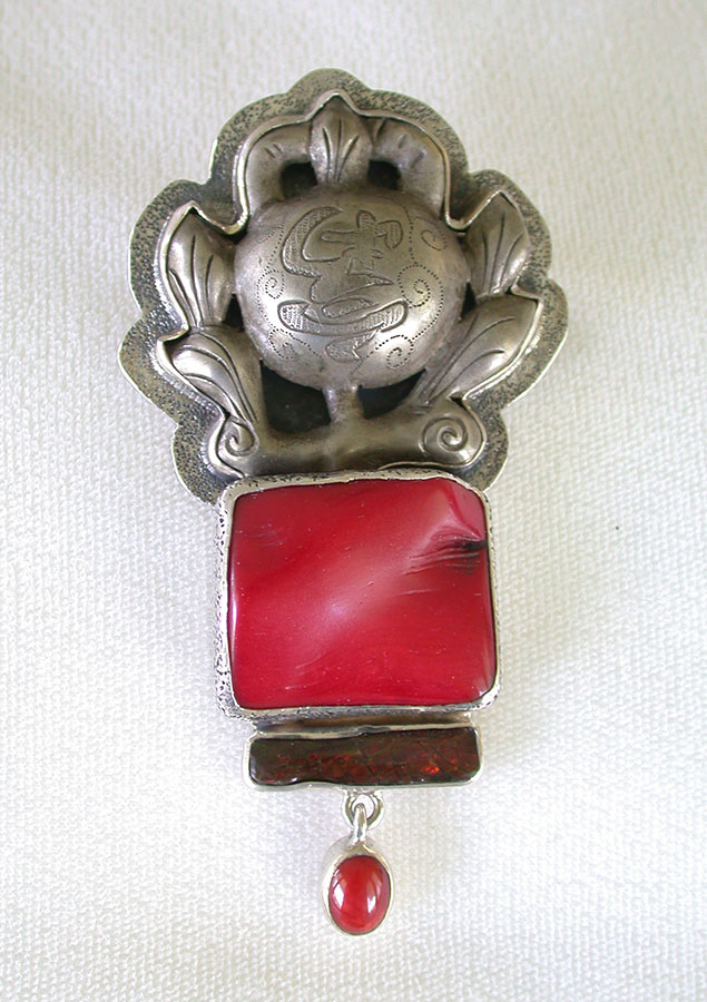 Amy Kahn Russell Online Trunk Show: Antique Silver, Coral & Ammolite Pin/Pendant | Rendezvous Gallery