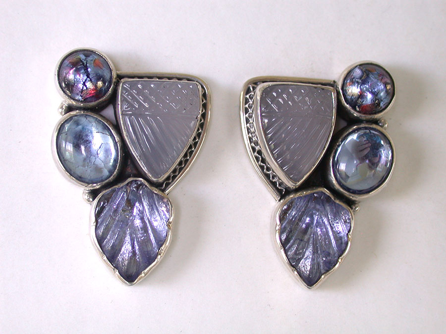 Amy Kahn Russell Online Trunk Show: Dichroic Glass, Chalcedony & Quartz Clip Earrings Clip Earrings | Rendezvous Gallery