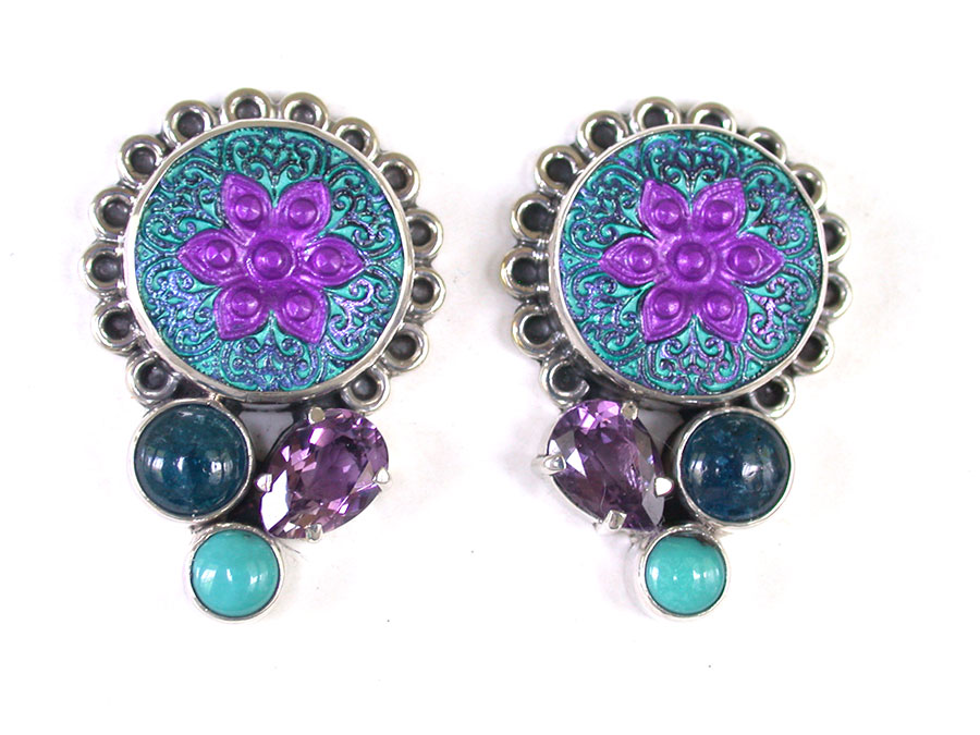 Amy Kahn Russell Online Trunk Show: Czech Glass, Amethyst, Apatite & Turquoise Clip Earrings Clip Earrings | Rendezvous Gallery