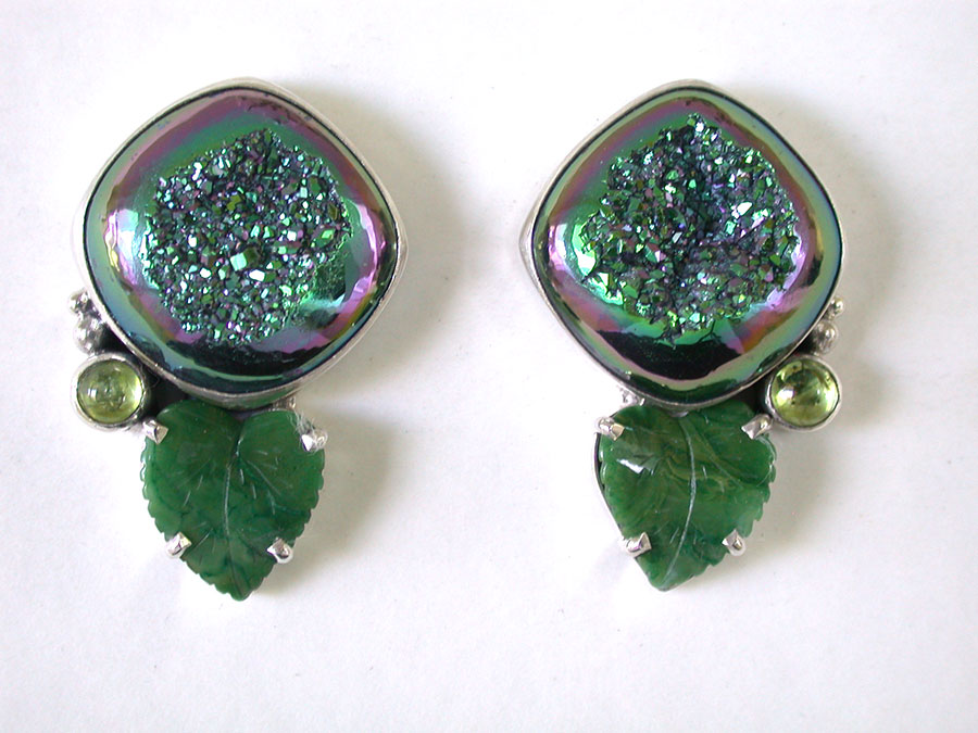 Amy Kahn Russell Online Trunk Show: Drusy, Peridot & Carved Jade Clip Earrings Clip Earrings | Rendezvous Gallery