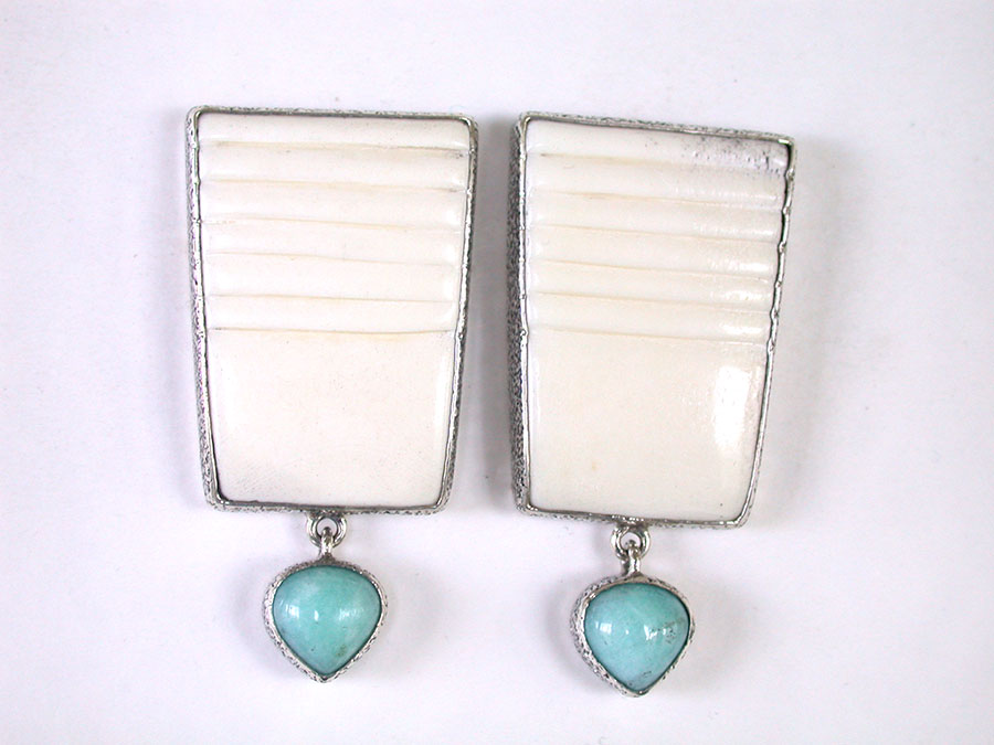 Amy Kahn Russell Online Trunk Show: Carved Bone & Amazonite Clip Earrings Clip Earrings | Rendezvous Gallery