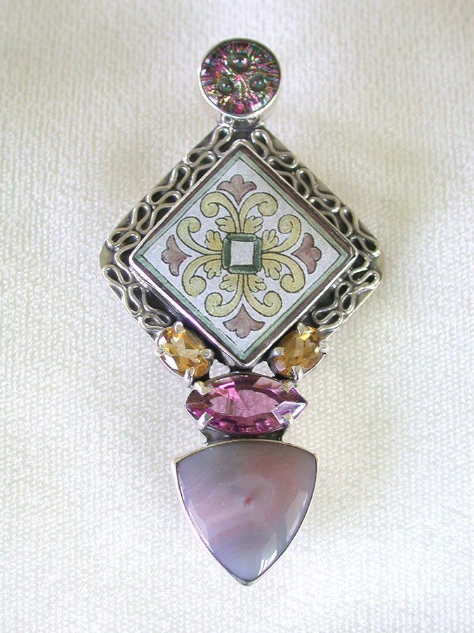 Amy Kahn Russell Online Trunk Show: Glass, Hand Painted Russian Miniature, Citrine & Amethyst Pin/Pendant | Rendezvous Gallery