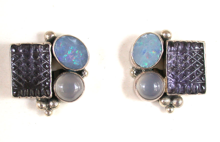 Amy Kahn Russell Online Trunk Show: Iolite, Opal & Moonstone Clip Earrings | Rendezvous Gallery