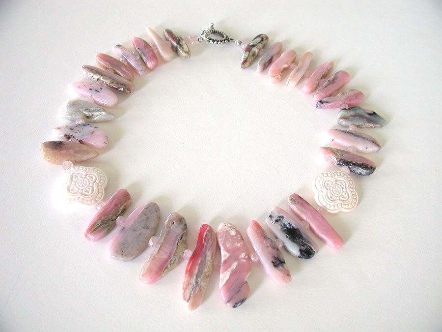Amy Kahn Russell Online Trunk Show: Peruvian Opal, Carved Shell & Rose Quartz Necklace | Rendezvous Gallery