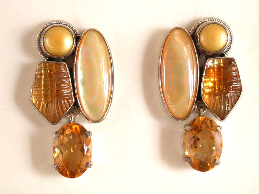 Amy Kahn Russell Online Trunk Show: Freshwater Pearl, Mother of Pearl, Citrine & Quartz Post Earrings | Rendezvous Gallery
