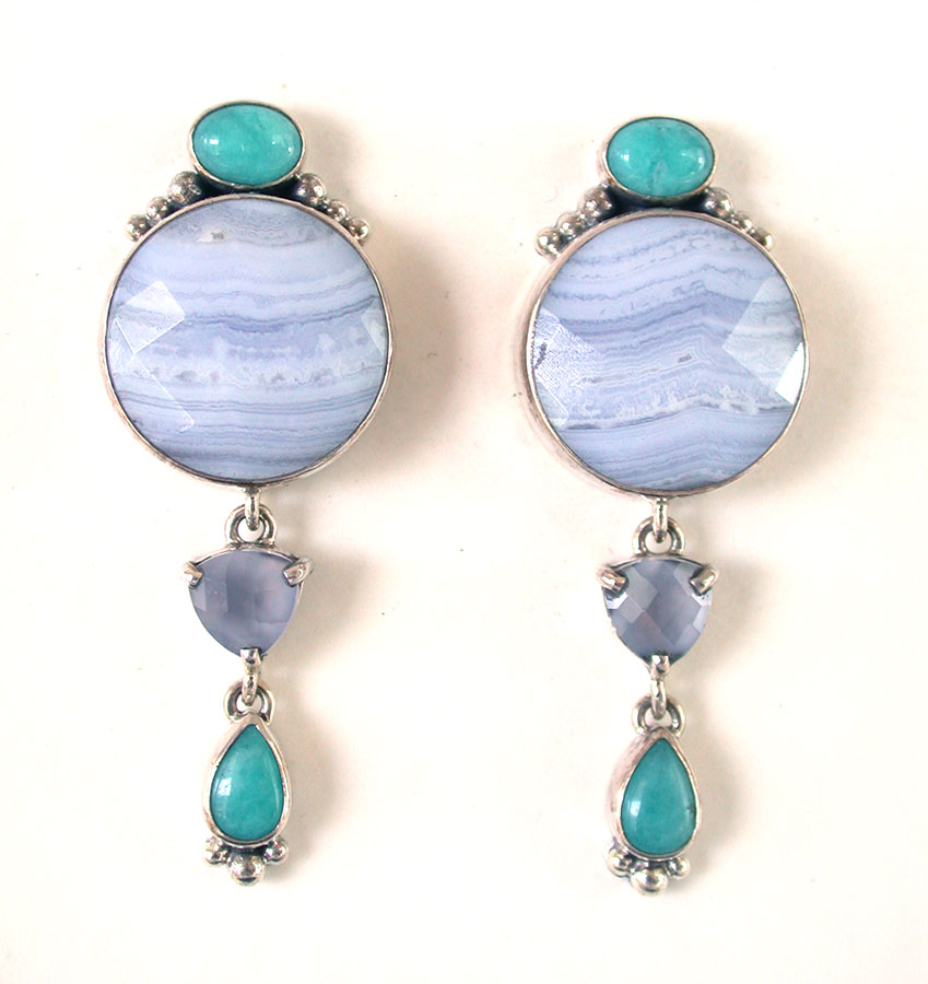 Amy Kahn Russell Online Trunk Show: Amazonite, Blue Lace Agate & Chalcedony Clip Earrings | Rendezvous Gallery