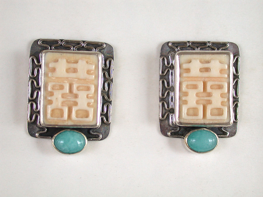 Amy Kahn Russell Online Trunk Show: Carved Bone & Amazonite Post Earrings | Rendezvous Gallery