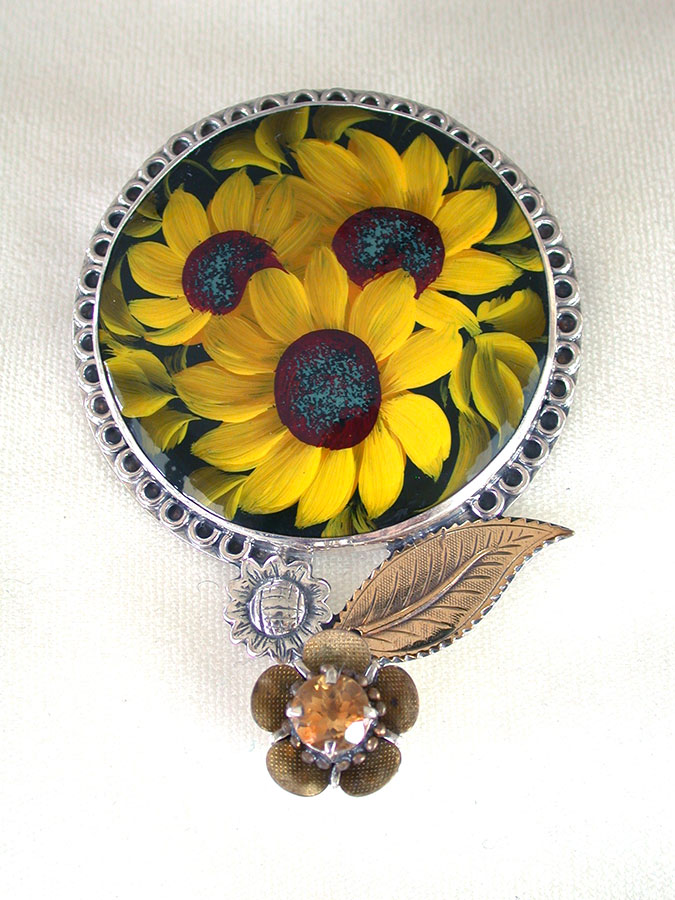 Amy Kahn Russell Online Trunk Show: Hand Painted Russian Miniature Sunflowers & Citrine Pin/Pendant | Rendezvous Gallery