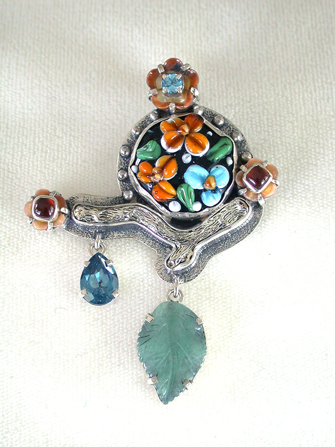 Amy Kahn Russell Online Trunk Show: Blue Topaz, Hand Made Glass, Hessonite, & Jade Pin/Pendant | Rendezvous Gallery