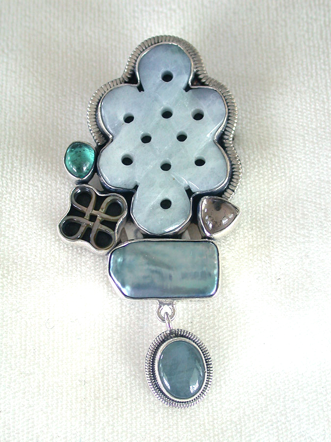 Amy Kahn Russell Online Trunk Show: Jade, Aquamarine, Pearl & Apatite Pin/Pendant | Rendezvous Gallery
