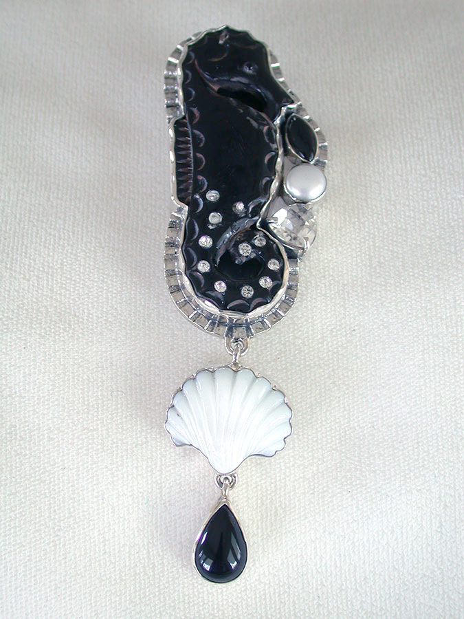 Amy Kahn Russell Online Trunk Show: Horn, Black Onyx, Pearl, Quartz & Mother of Pearl Pin/Pendant | Rendezvous Gallery