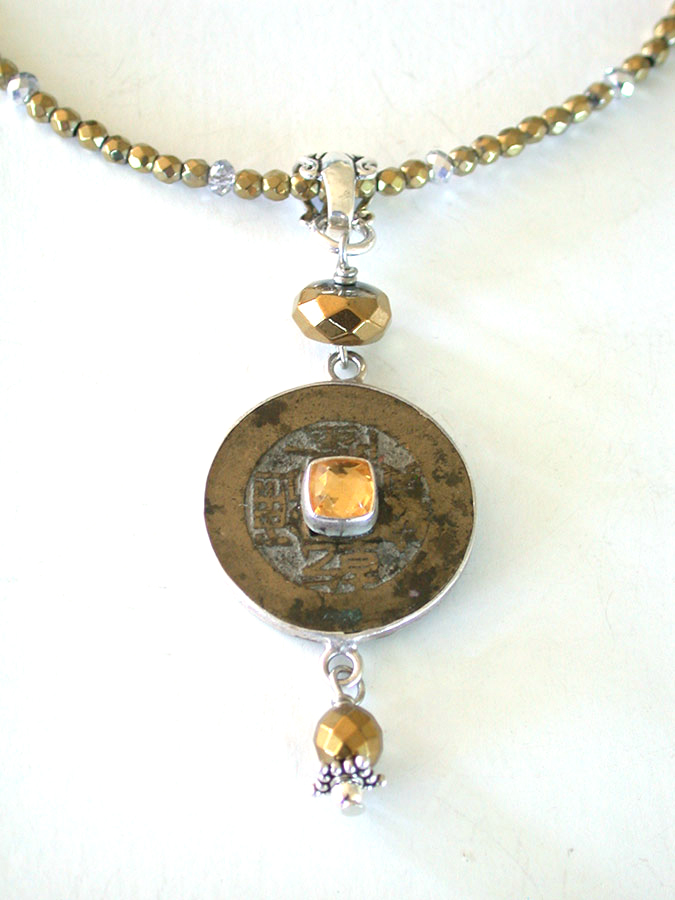Amy Kahn Russell Online Trunk Show: Antique Coin, Quartz & Hematite Necklace | Rendezvous Gallery