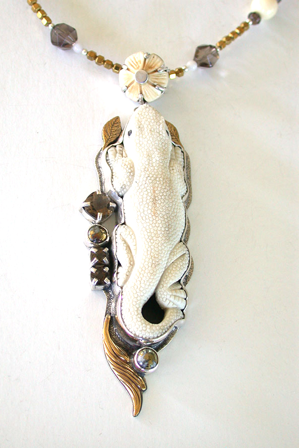 Amy Kahn Russell Online Trunk Show: Carved Antler, Smoky Quartz & Pyrite Necklace | Rendezvous Gallery