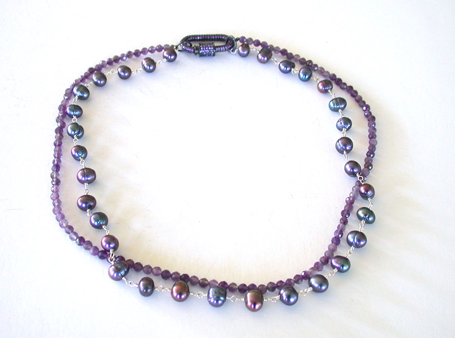 Amy Kahn Russell Online Trunk Show: Freshwater Pearl, Amethyst & Pave Crystal Necklace | Rendezvous Gallery