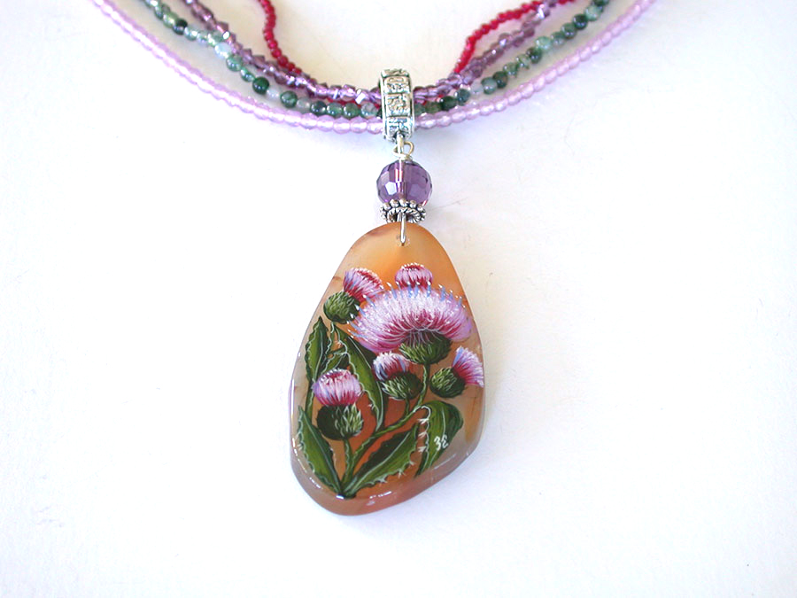 Amy Kahn Russell Online Trunk Show: Hand Painted Miniature on Agate, Garnet & Amethyst Necklace | Rendezvous Gallery