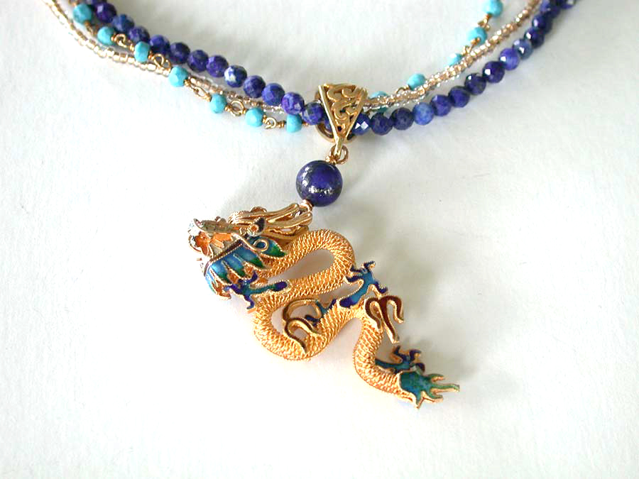 Amy Kahn Russell Online Trunk Show: Lapis Lazuli, Enamel, Magnesite & Glass Necklace | Rendezvous Gallery