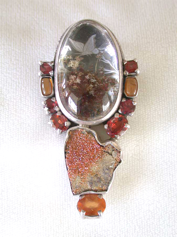 Amy Kahn Russell Online Trunk Show: Dried Flower Diorama, Garnet, Hessonite & Drusy Pin/Pendant | Rendezvous Gallery