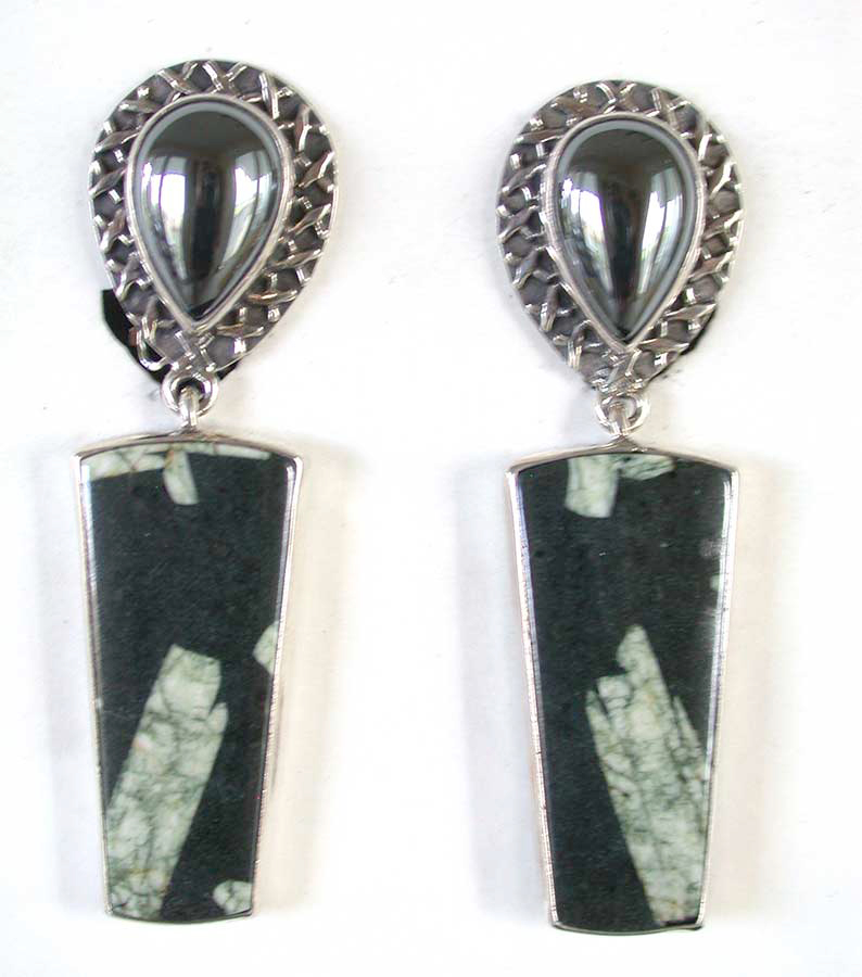 Amy Kahn Russell Online Trunk Show: Hematite & Chinese Writing Stone Clip Earrings | Rendezvous Gallery