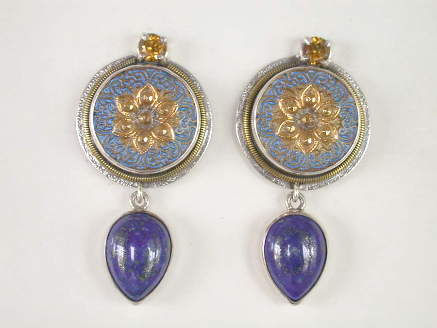 Amy Kahn Russell Online Trunk Show: Citrine, Czech Glass & Lapis Lazuli Clip Earrings | Rendezvous Gallery