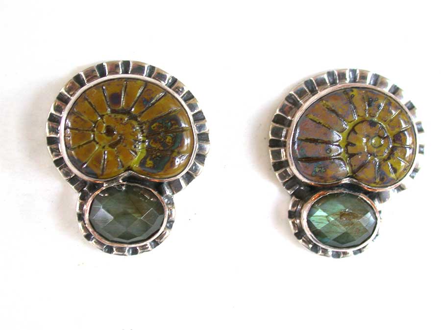 Amy Kahn Russell Online Trunk Show: Carved Glass & Labradorite Clip Earrings | Rendezvous Gallery