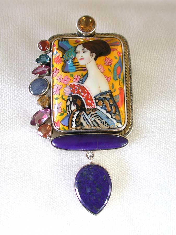 Amy Kahn Russell Online Trunk Show: Russian Hand Painted Miniature, Citrine & Lapis Lazuli Pin/Pendant | Rendezvous Gallery