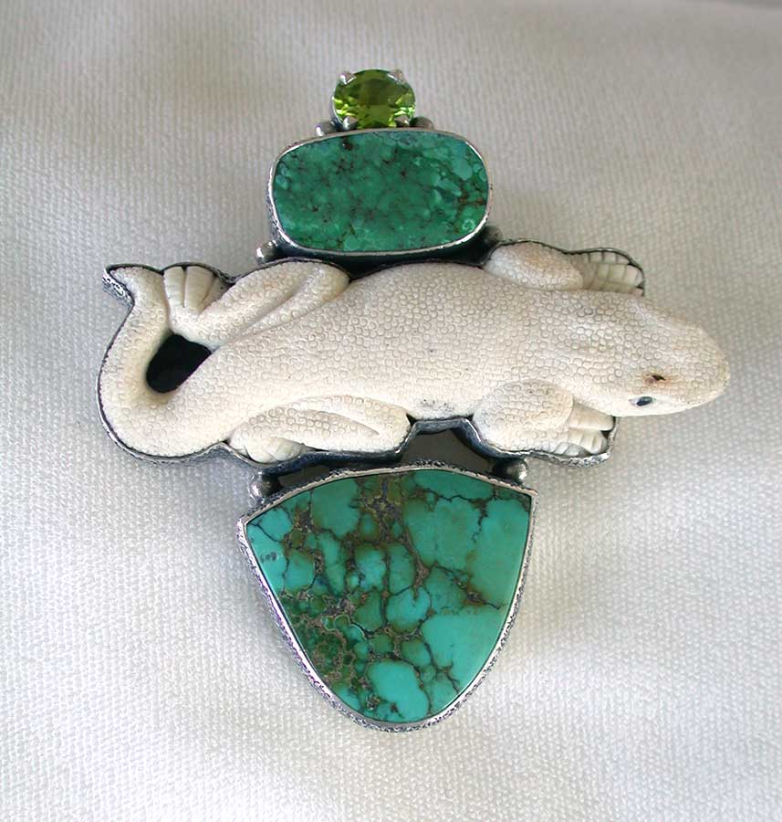 Amy Kahn Russell Online Trunk Show: Peridot, Turquoise & Carved Fallen Antler Pin/Pendant | Rendezvous Gallery