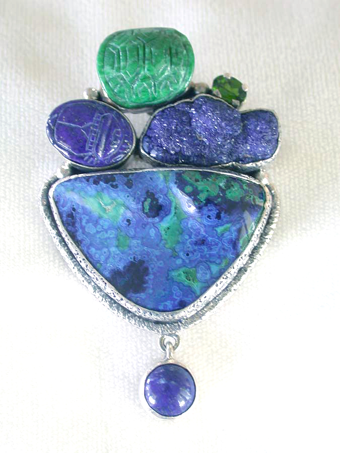 Amy Kahn Russell Online Trunk Show: Azurite Malachite, Lapis, Drusy & Chrome Diopside Pin/Pendant | Rendezvous Gallery
